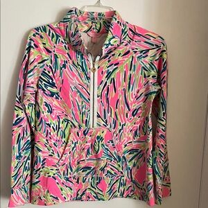 Lilly Pulitzer Pink and Blue Abstract Zip Pullover